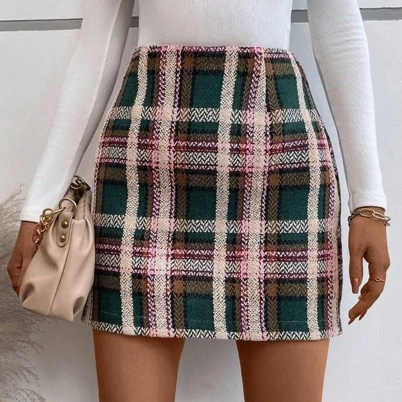 Multicolor Preppy Womens Plaid Print Skirt - Picture 4 of 5